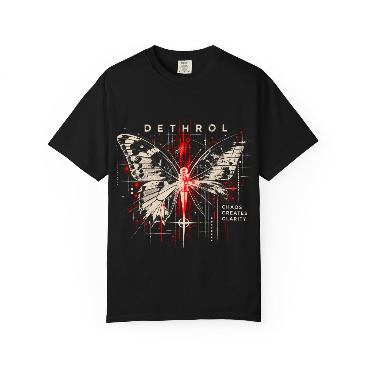 Dethrol Butterfly Graphic T-Shirt — Gothic Red & Black Band Tee
