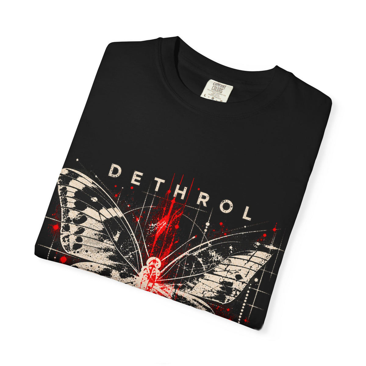Dethrol Butterfly Graphic T-Shirt — Gothic Red & Black Band Tee