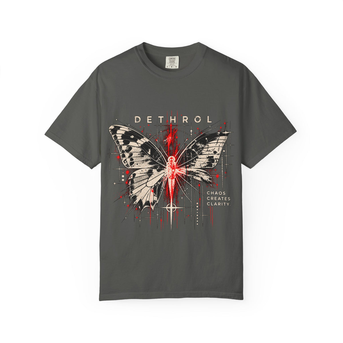 Dethrol Butterfly Graphic T-Shirt — Gothic Red & Black Band Tee