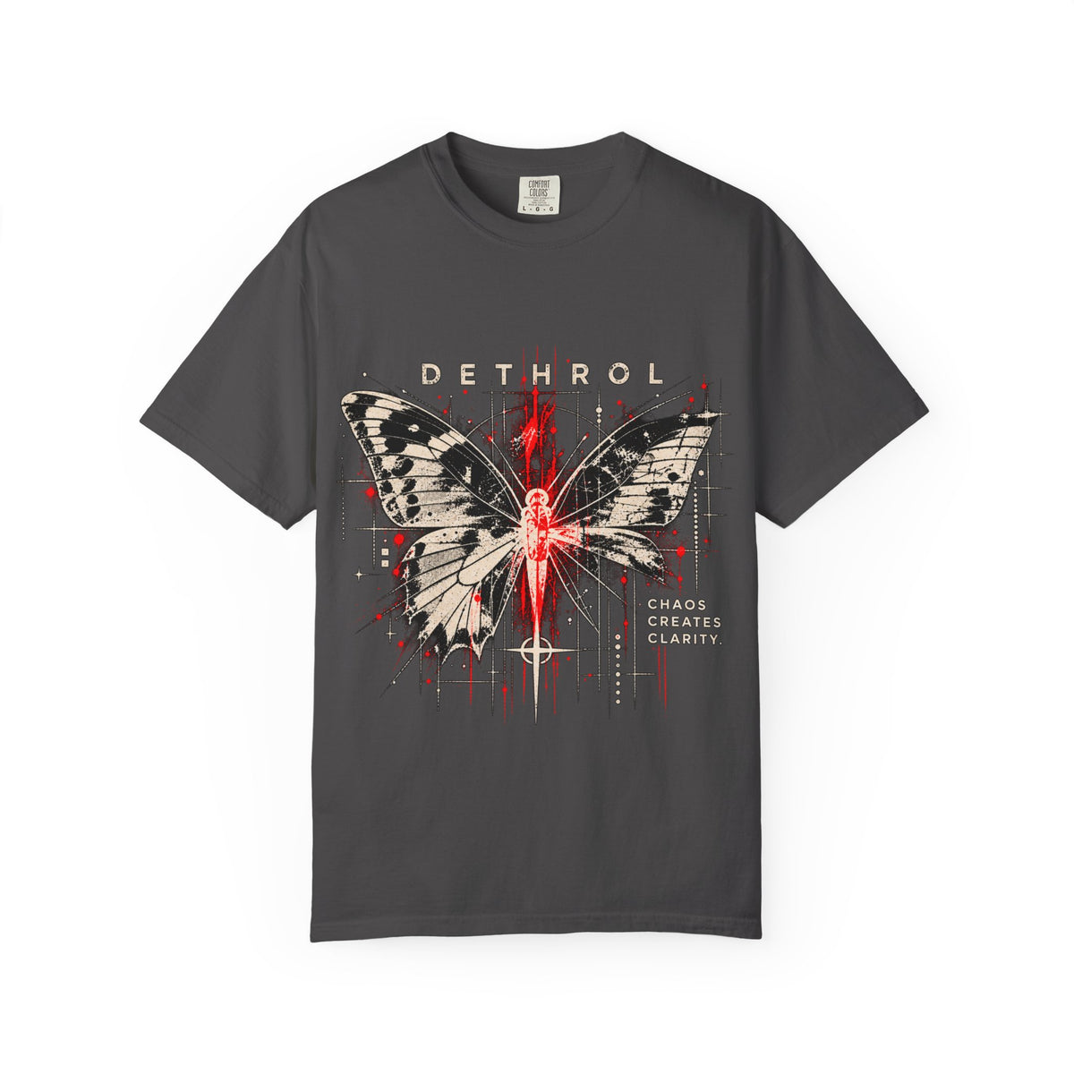 Dethrol Butterfly Graphic T-Shirt — Gothic Red & Black Band Tee