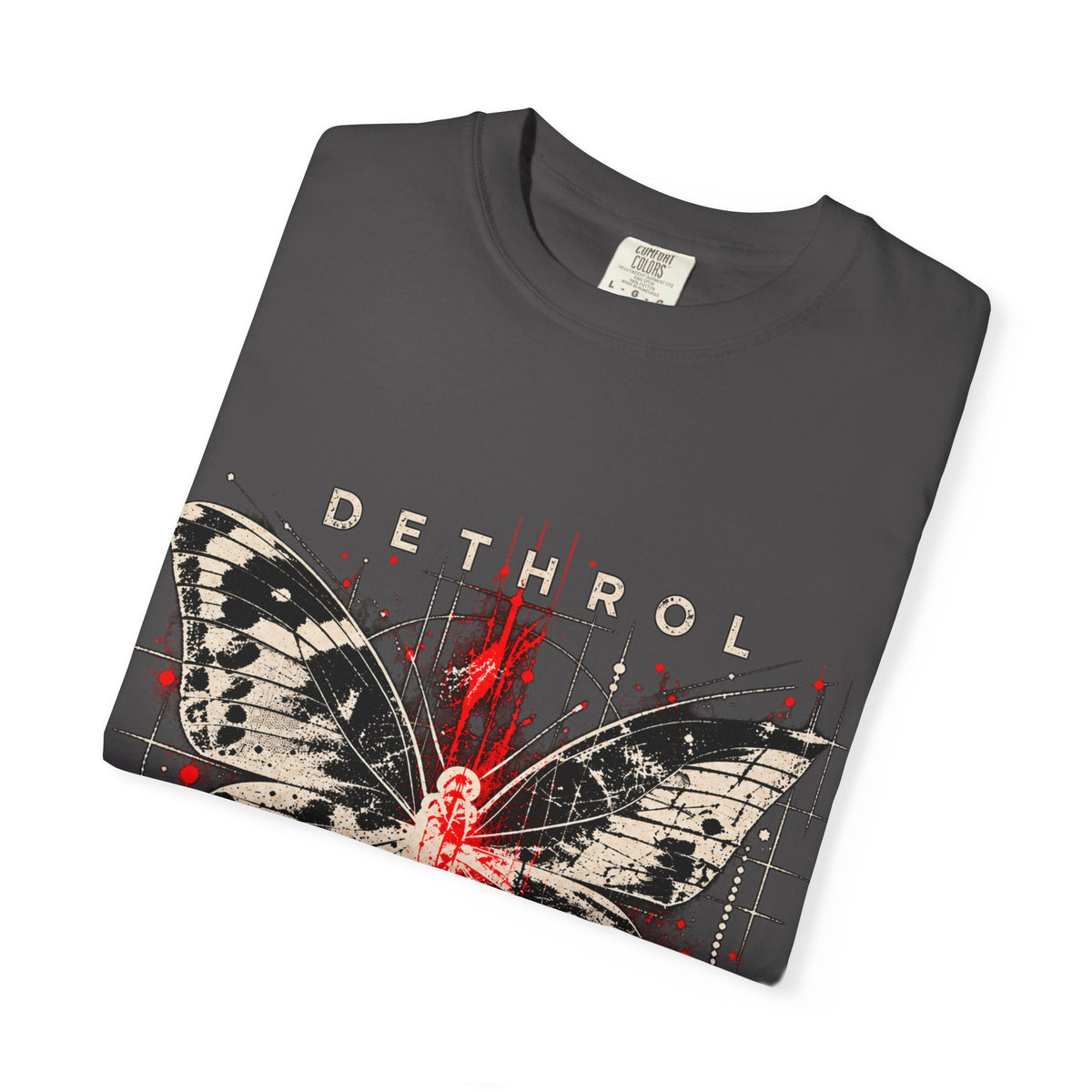 Dethrol Butterfly Graphic T-Shirt — Gothic Red & Black Band Tee